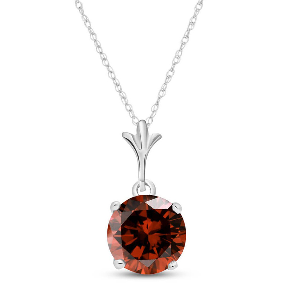 14K. SOLID GOLD NECKLACE WITH NATURAL GARNET (White Gold)